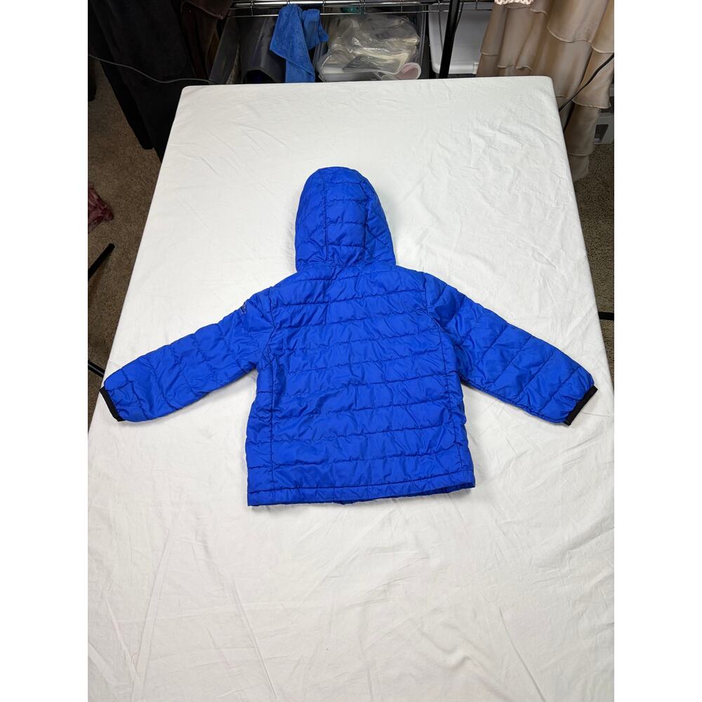 Baby Gap blue puffer jacket. Size 3T. with hood, black trim. Primaloft. winter - Picture 5 of 6
